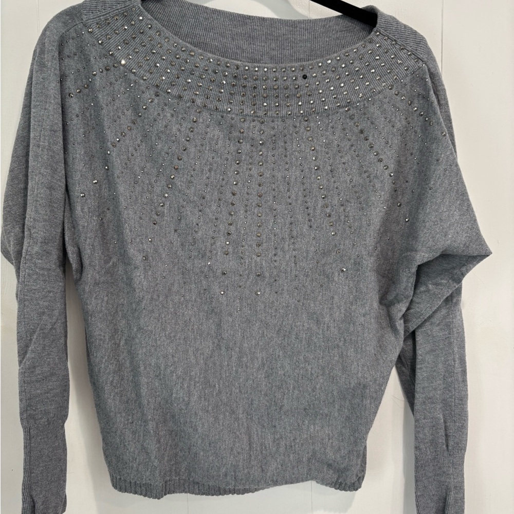 Chic Gray Women's Sweater with Studded Design